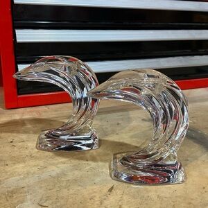 Vintage Gorham Crystal Wave Candlestick Holder Pair